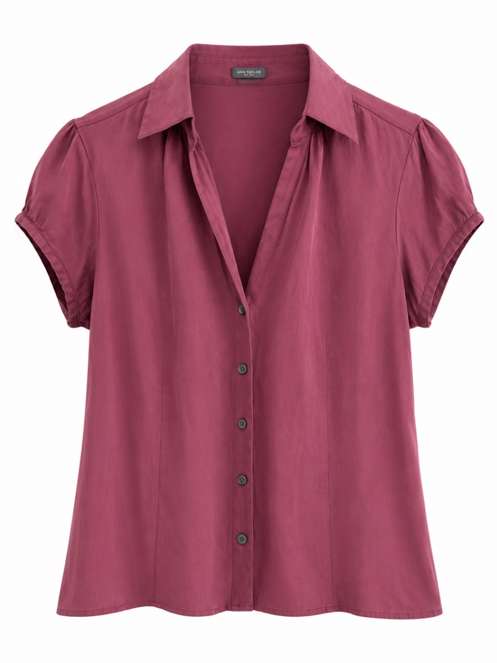 Ann Taylor Womens Size 14 Petite Blouse Silk Button Front Top Burgundy